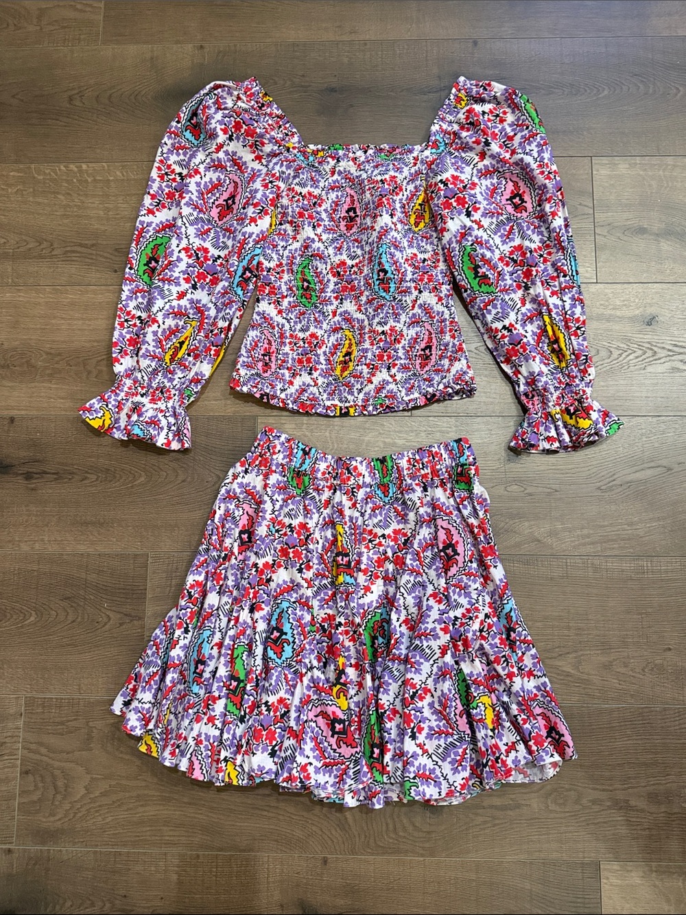 RHODE Pink Paisley Two-Piece Top & Skirt Set